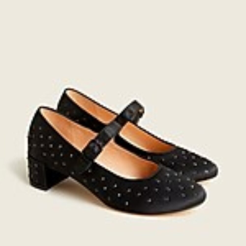 NEW J.Crew Crystal-embellished Mary Jane Pumps in Black - Size 9M
